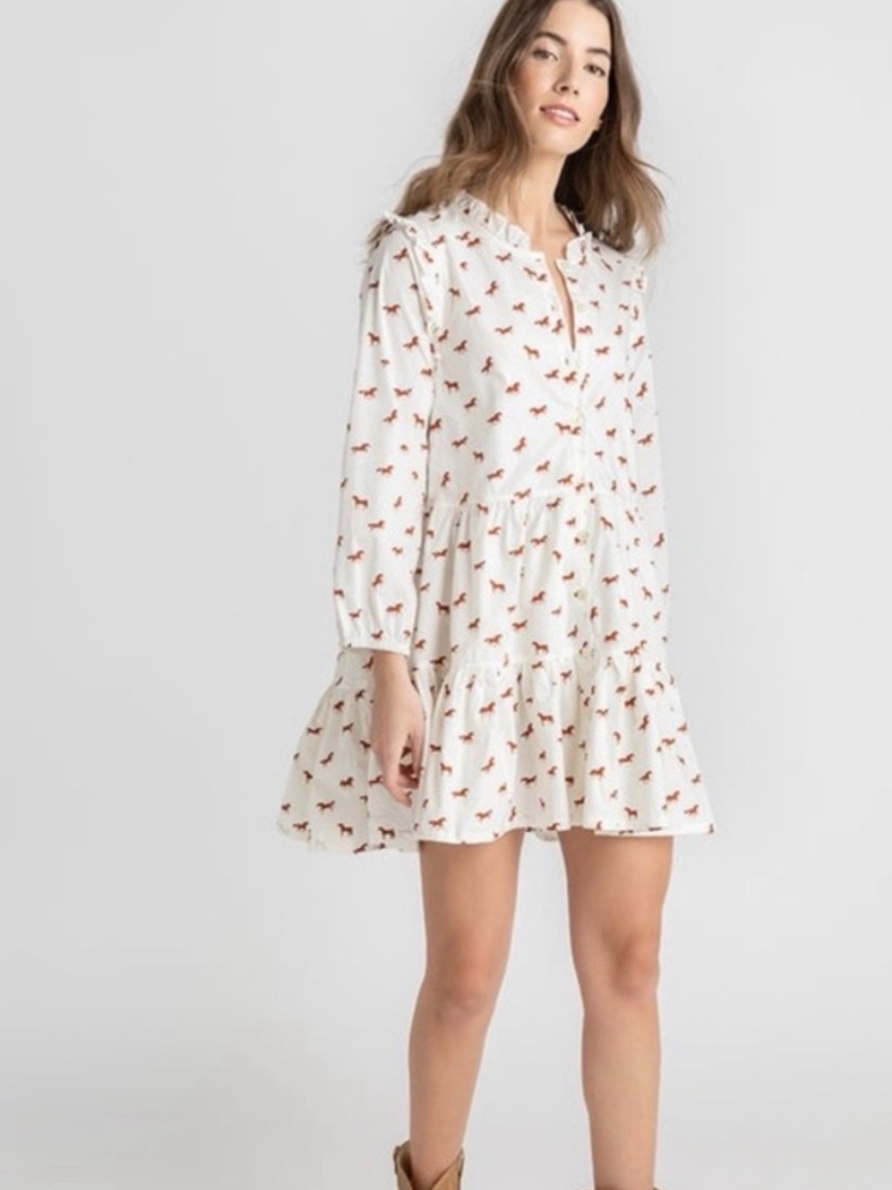 Pink Chicken Cream Mini Dress with Rust Floral Print